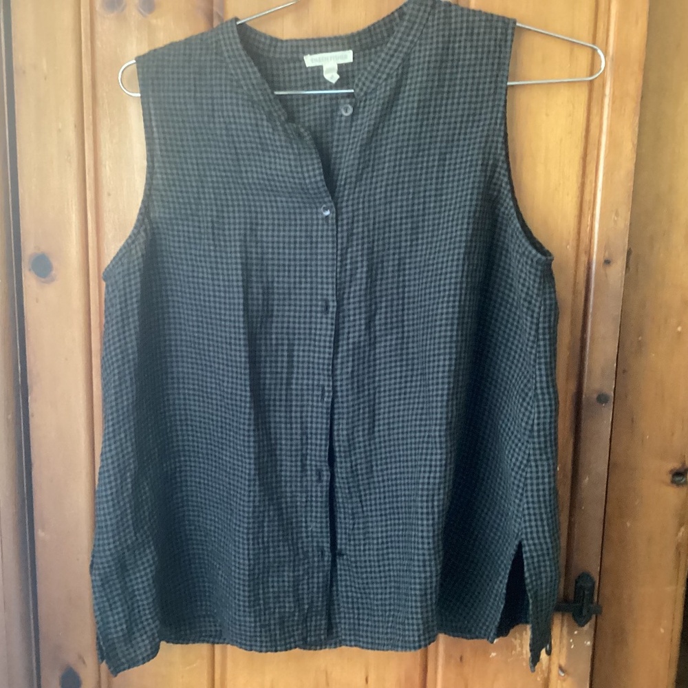 As low as I go..Eileen fisher puckered organic linen checked shirt..medium